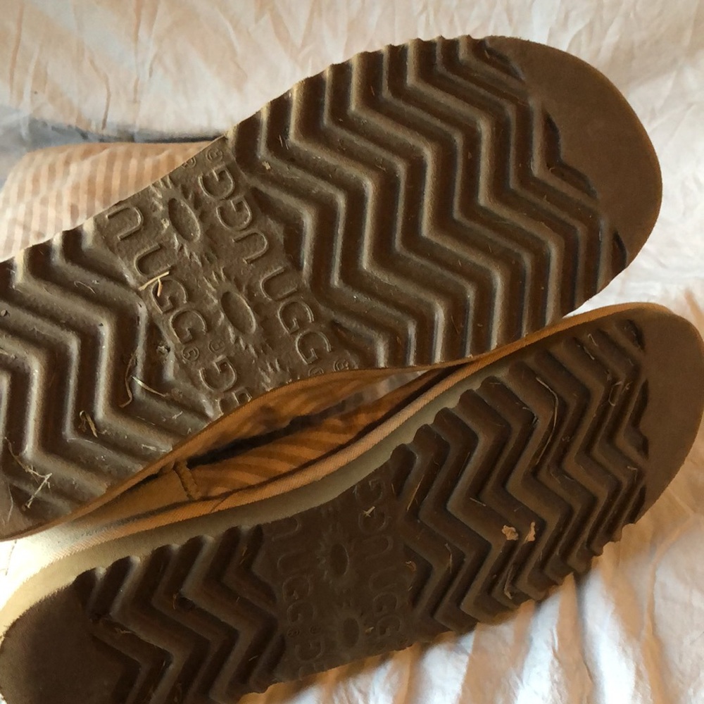 UGG Australia tan striped canvas & leather boots girls size 5 - Picture 4 of 5